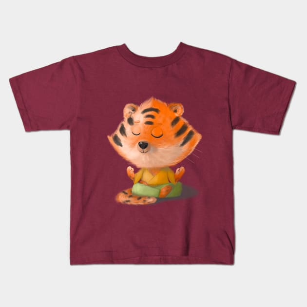 Yoga Tiger Kids T-Shirt by Ta_bahdanava